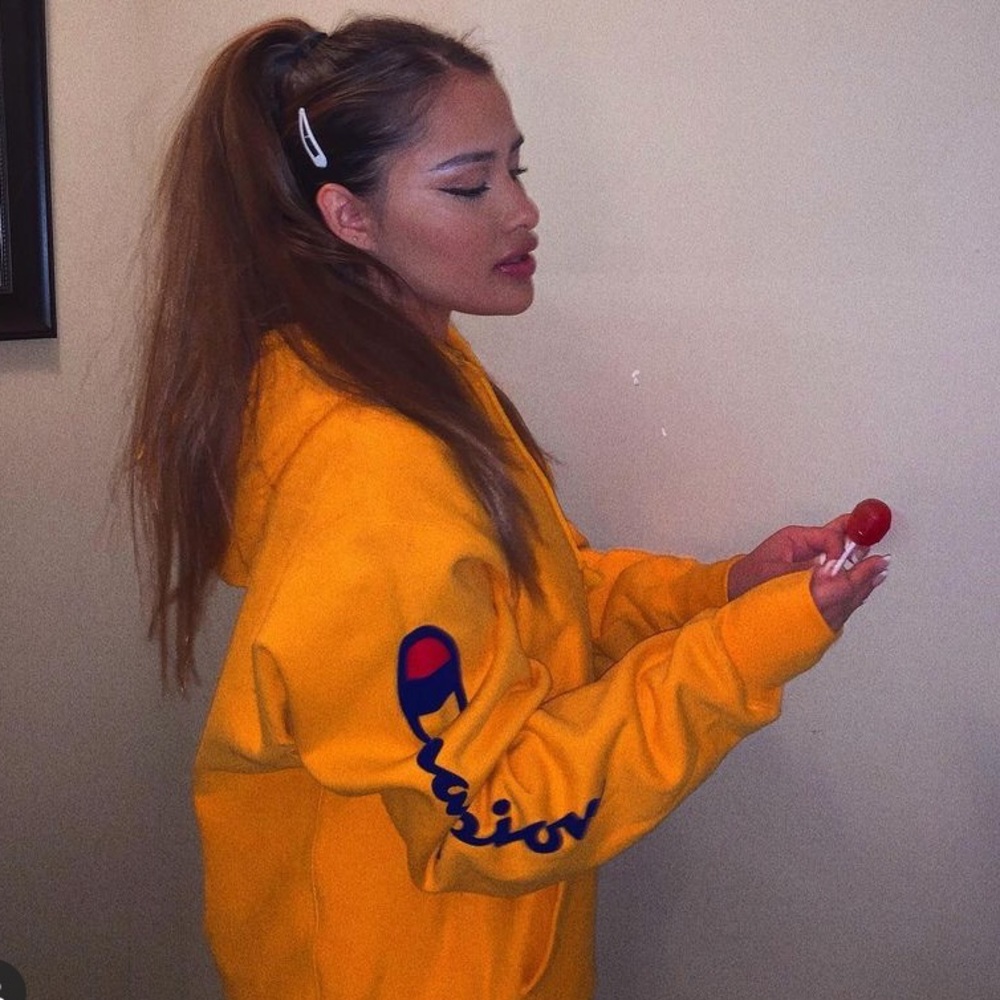 Champion Reverse Weave Hoodie in Mustard and Blue